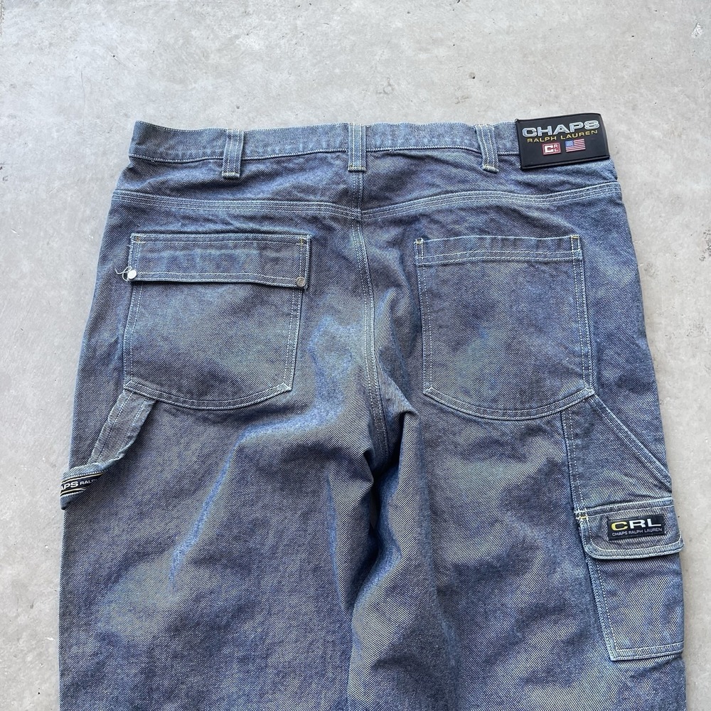 Vintage Ralph Lauren Denim Jeans Men 38x34 Blue Super Baggy Wide Leg Utility Y2K - Picture 2 of 8